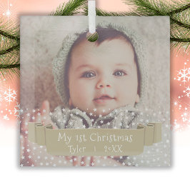 Baby`s 1e Kerstmis Sterren Lint Foto Glas Ornament