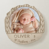 Baby`s 1st Christmas Knitting Photo  Rond Kussen (Achterkant)