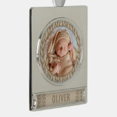 Baby`s 1st Christmas Knitting Photo Verzilverd Banner Ornament (Rechts)