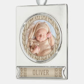 Baby`s 1st Christmas Knitting Photo Verzilverd Banner Ornament (Links)