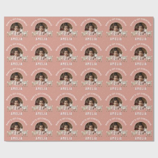 Baby’s 1st Christmas Reindeer Keepsake Photo Cadeaupapier (Vlak)