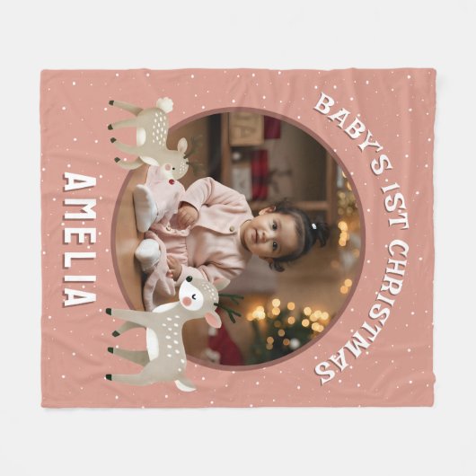 Baby’s 1st Christmas Reindeer Keepsake Photo Fleece Deken (Voorkant (Horizontaal))