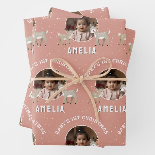 Baby’s 1st Christmas Reindeer Keepsake Photo Inpakpapier Vel (In situ)