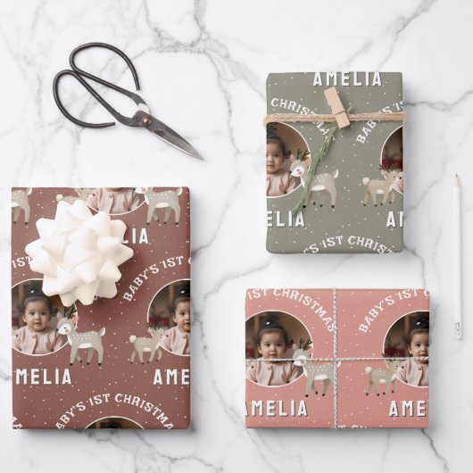 Baby’s 1st Christmas Reindeer Keepsake Photo Inpakpapier Vel (Voorkant)