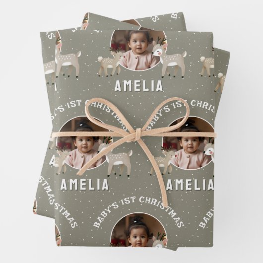 Baby’s 1st Christmas Reindeer Keepsake Photo Inpakpapier Vel (In situ)