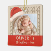 Baby`s 1st Christmas Santa Hat Knitting Photo Keramisch Ornament (Links)