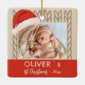 Baby`s 1st Christmas Santa Hat Knitting Photo Keramisch Ornament (Achterkant)