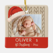 Baby`s 1st Christmas Santa Hat Knitting Photo Keramisch Ornament (Voorkant)