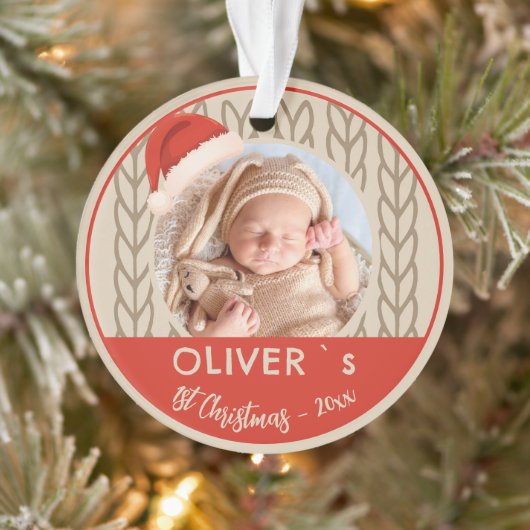 Baby`s 1st Christmas Santa Hat Knitting Photo Ornament (Boom)