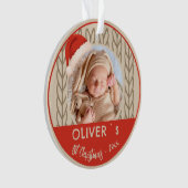Baby`s 1st Christmas Santa Hat Knitting Photo Ornament (voorkant)