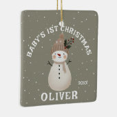 Baby’s 1st Christmas Snowman Keepsake Photo Keramisch Ornament (Rechts)