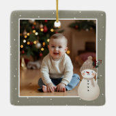 Baby’s 1st Christmas Snowman Keepsake Photo Keramisch Ornament (Achterkant)