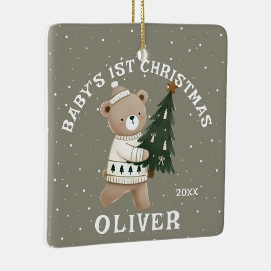 Baby’s 1st Christmas Tree Bear Keepsake Photo Keramisch Ornament (Rechts)