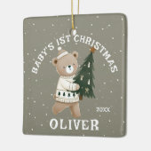 Baby’s 1st Christmas Tree Bear Keepsake Photo Keramisch Ornament (Links)