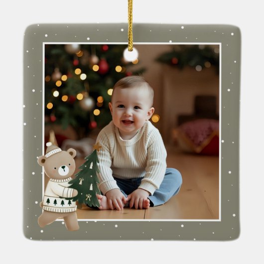 Baby’s 1st Christmas Tree Bear Keepsake Photo Keramisch Ornament (Achterkant)