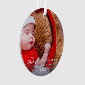 Baby`s Eerste Kerst Script Kerst Foto Ornament (voorkant)