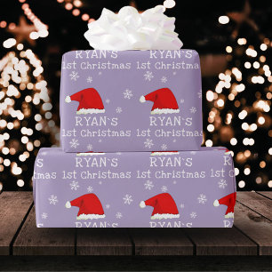 Baby`s Eerste Kerstmis Rode Kerstman Hoed Sneeuwvl Cadeaupapier