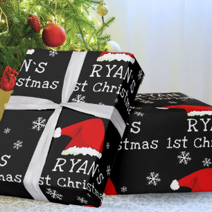Baby`s Eerste Kerstmis Rode Kerstman Hoed Sneeuwvl Cadeaupapier