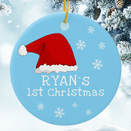 Baby`s Eerste Kerstmis Rode Kerstman Hoed Sneeuwvl Keramisch Ornament