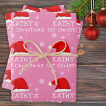 Baby`s Eerste Kerstmis Roze Kerstman Hoed Sneeuwvl