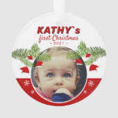 Baby`s Eerste Kerstmis Santa Hat Pine Foto Ornam Ornament (achterkant)