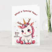 Baby’s First Christmas 2025 Unicorn Reindeer card Kaart (Voorkant)