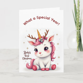 Baby’s First Christmas 2025 Unicorn Reindeer card Kaart