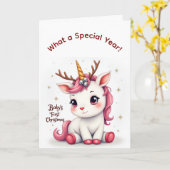 Baby’s First Christmas 2025 Unicorn Reindeer card Kaart (Gele Bloem)