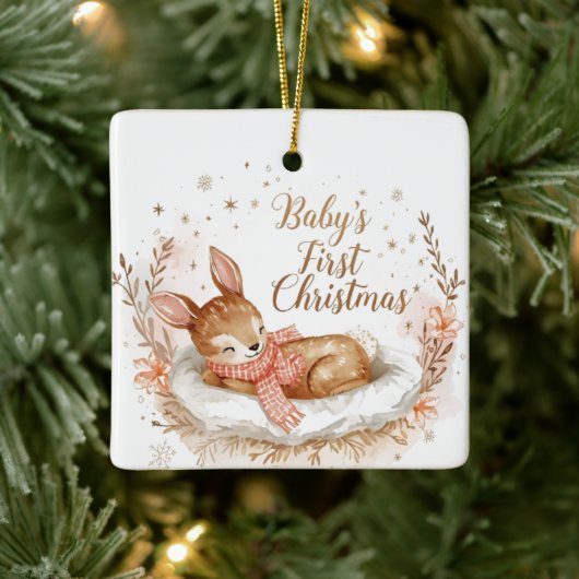 Baby’s First Christmas A Square Keepsake  Keramisch Ornament (Boom)