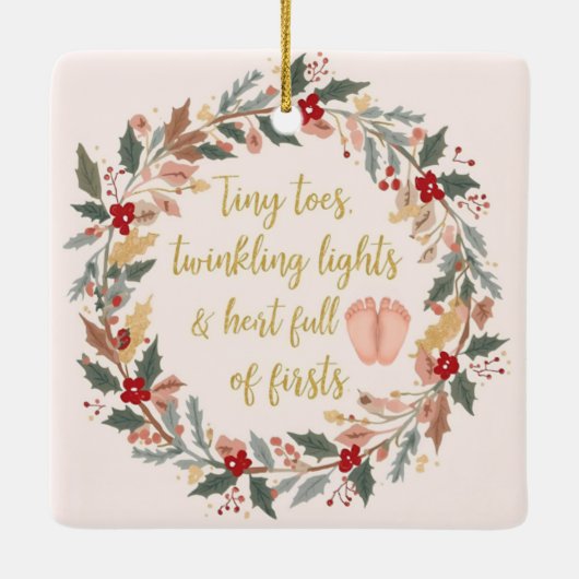 Baby’s First Christmas A Square Keepsake  Keramisch Ornament (Achterkant)