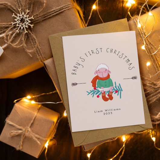 Baby’s First Christmas Adorable Lamb  Ornament Feestdagenkaart