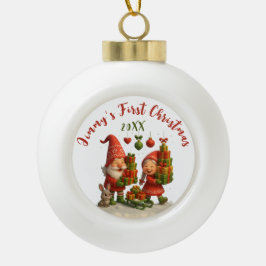 Baby’s First Christmas Ball - Cute Holiday Gnomes Keramische Bal Ornament
