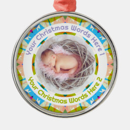 Baby’s First Christmas Blue Pink Green Photo Gift Metalen Ornament