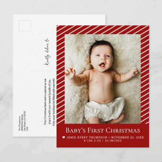 Baby’s First Christmas Custom Photo Birth Stat Briefkaart (Voorkant / Achterkant)