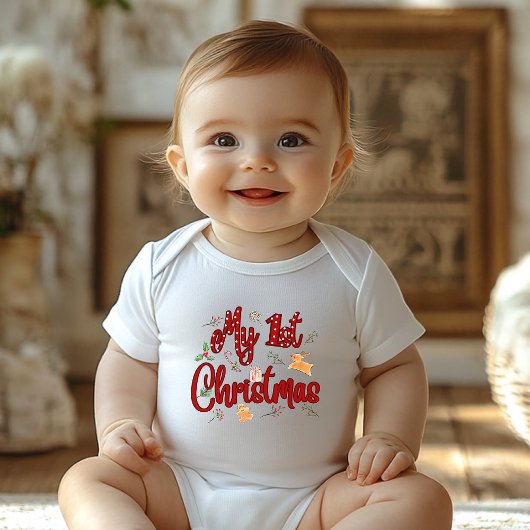 Baby’s First Christmas, Cute Reindeer, Candy Canes Romper