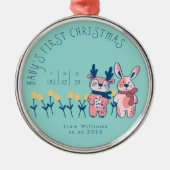 Baby’s First Christmas cute Reindeer Friends Metalen Ornament (Voorkant)