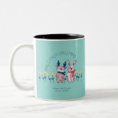 Baby’s First Christmas cute Reindeer Friends Tweekleurige Koffiemok (Links)