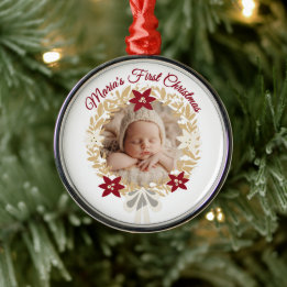 Baby’s First Christmas Gold Wreath Metalen Ornament