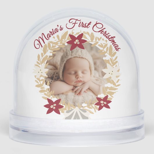Baby’s First Christmas Gold Wreath Photo Sneeuwbol (Voorkant)