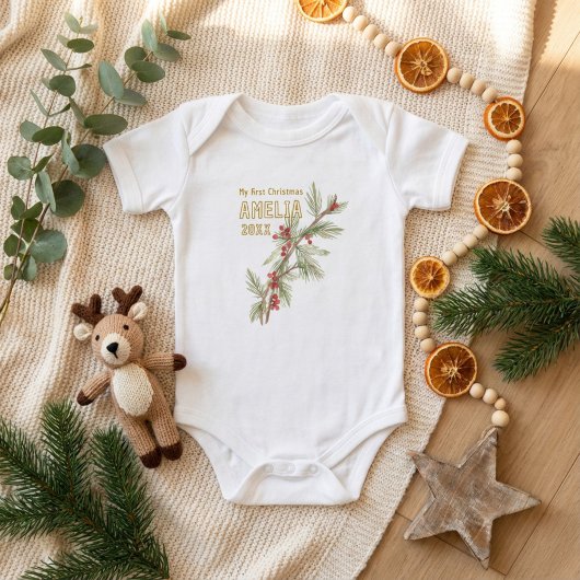 Baby`s First Christmas Holly Winter Foliage Romper