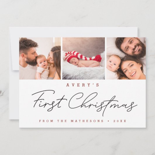 Baby’s First Christmas Modern Photo Collage Feestdagenkaart (Voorkant)