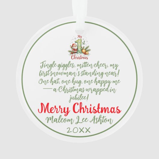 Baby’s First Christmas Ornament – Snowman Keepsake (achterkant)