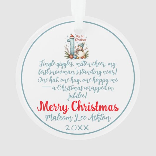 Baby’s First Christmas Ornament – Snowman Keepsake (achterkant)