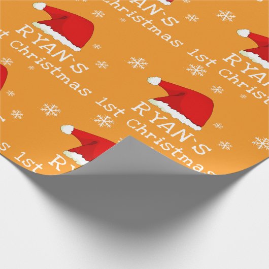 Baby`s First Christmas Red Santa Hat Snowflake Cadeaupapier (Hoek)