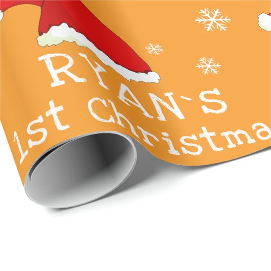 Baby`s First Christmas Red Santa Hat Snowflake Cadeaupapier (Rol Hoek)