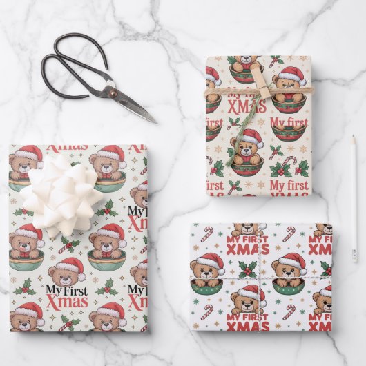 Baby’s First Christmas Teddy Inpakpapier Vel (Voorkant)