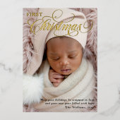 Baby’s First Christmas Typography Photo  Folie Feestdagenkaart (Voorkant)