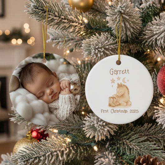 Baby’s First Christmas Western Photo Keramisch Ornament