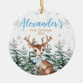 Baby’s First Christmas Woodland Reindeer Keramisch Ornament (Voorkant)