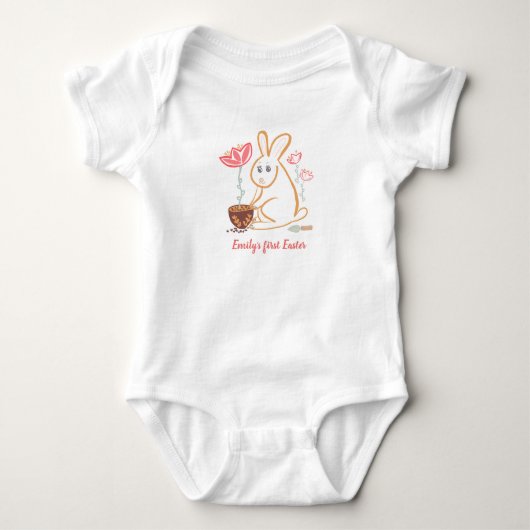 Baby´s first Easter Bunny Garden Hand Drawn Design Romper (Voorkant)